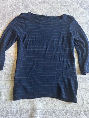 Nautica Navy Blue Striped Scoop Neck Sweater